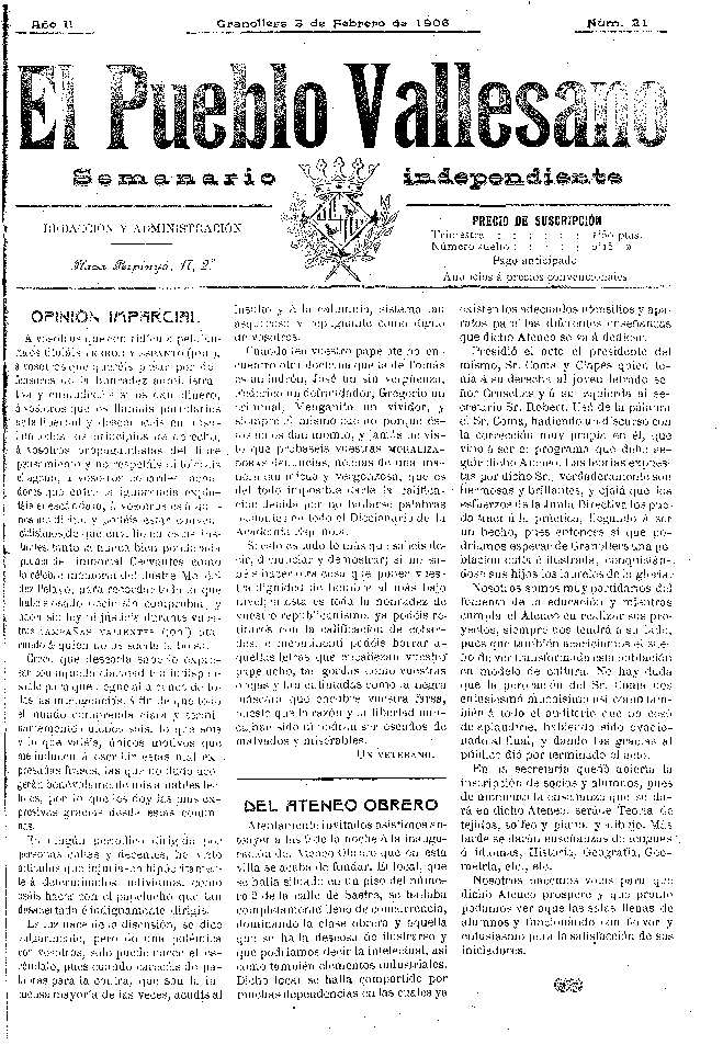 El Pueblo Vallesano, 3/2/1906 [Exemplar]