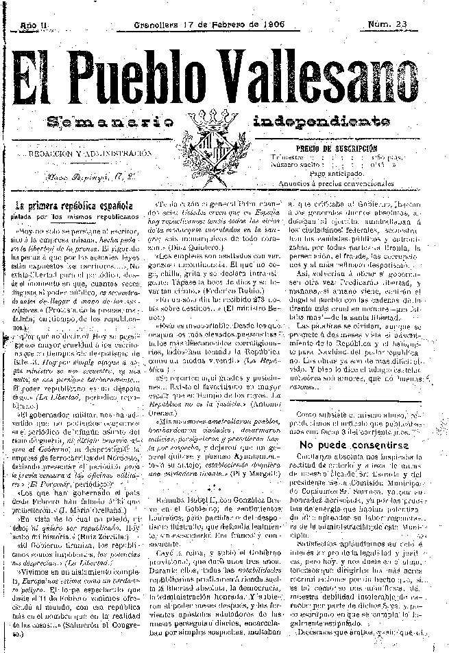 El Pueblo Vallesano, 17/2/1906 [Exemplar]