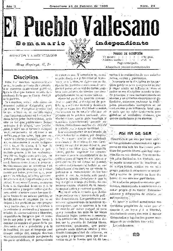 El Pueblo Vallesano, 24/2/1906 [Exemplar]