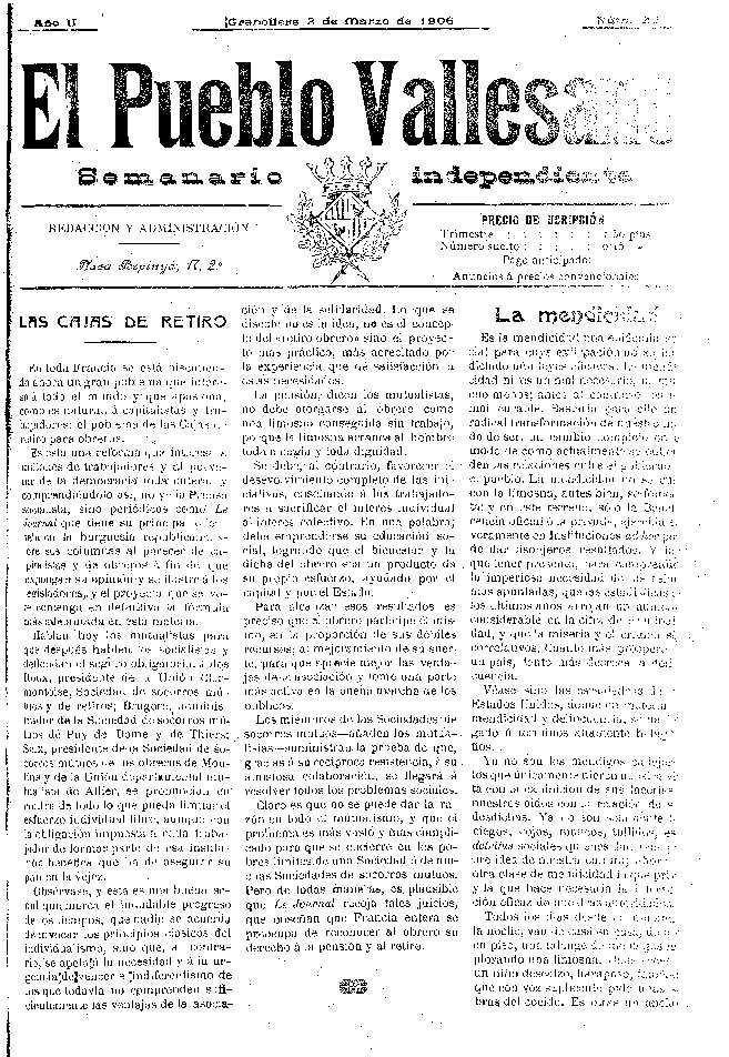 El Pueblo Vallesano, 3/3/1906 [Exemplar]