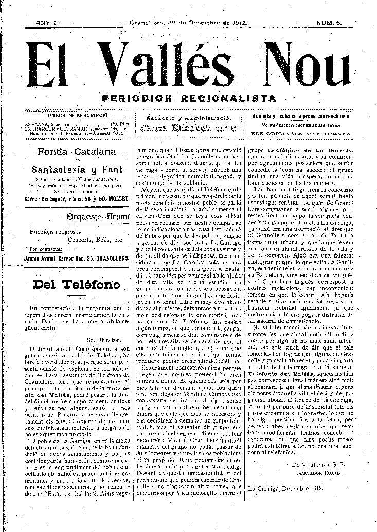 El Vallès Nou, 29/12/1912 [Issue]