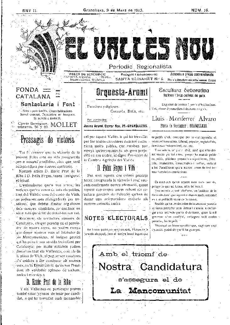 El Vallès Nou, 9/3/1913 [Issue]