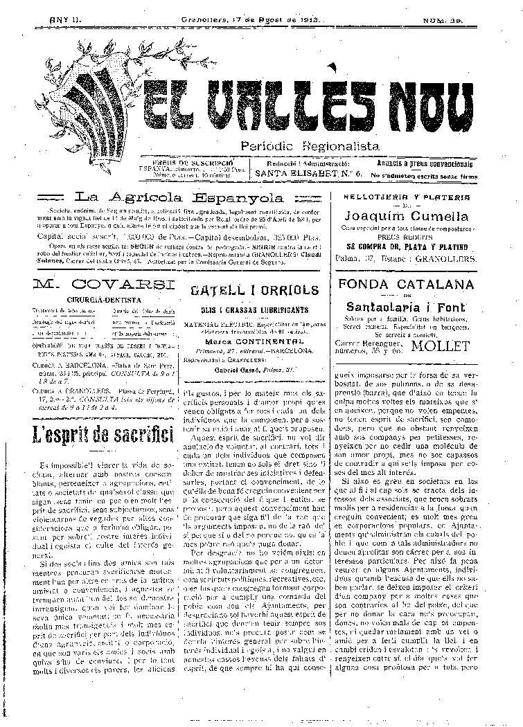 El Vallès Nou, 17/8/1913 [Issue]