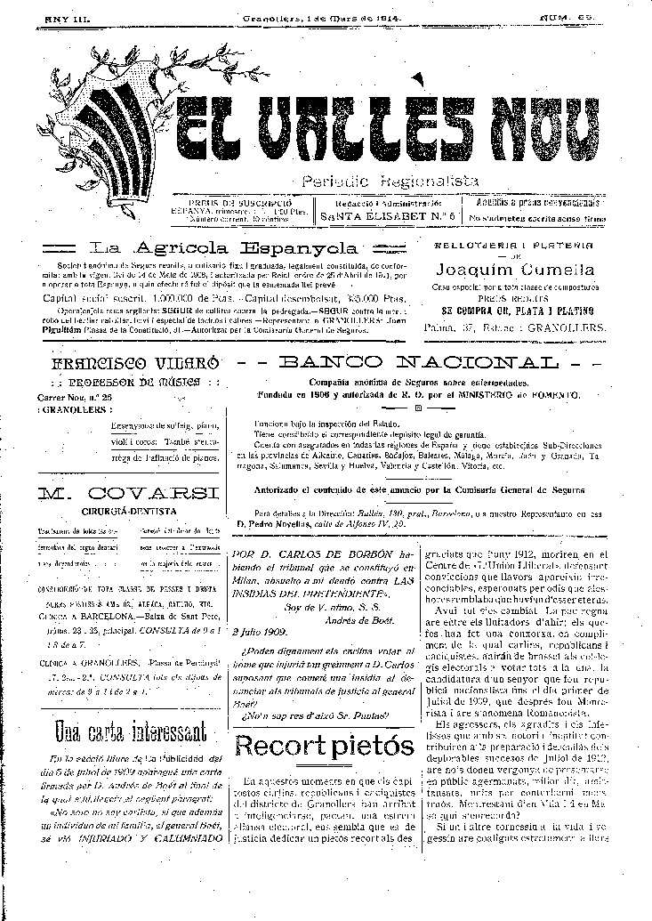 El Vallès Nou, 1/3/1914 [Issue]
