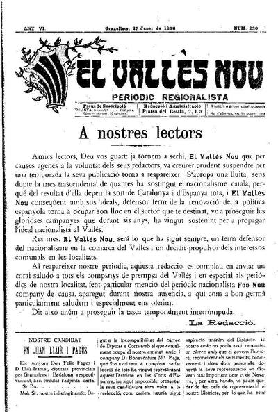 El Vallès Nou, 27/1/1918 [Issue]