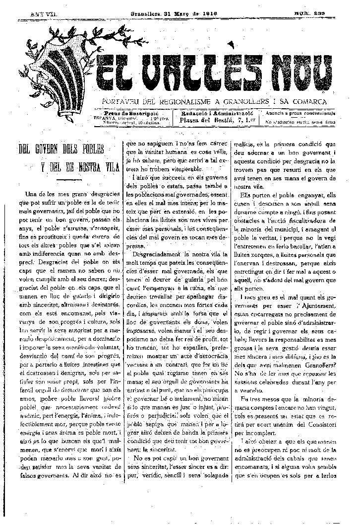 El Vallès Nou, 31/3/1918 [Issue]