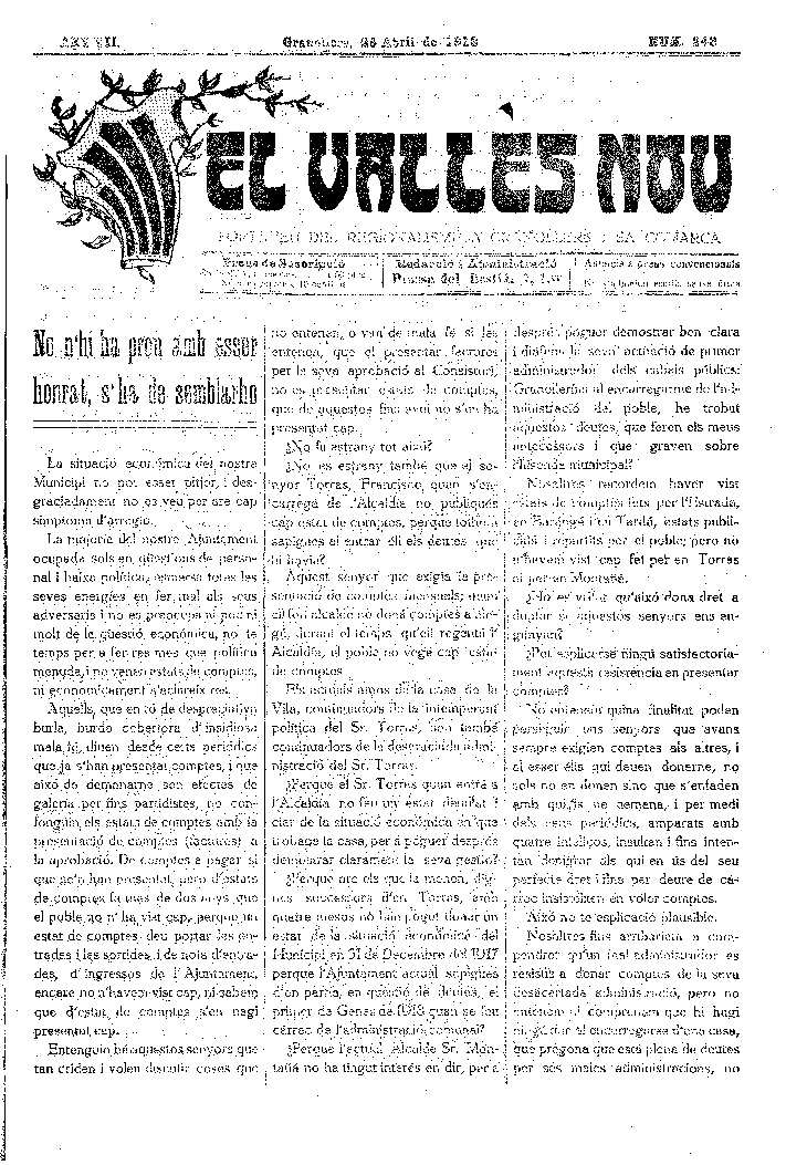El Vallès Nou, 28/4/1918 [Issue]