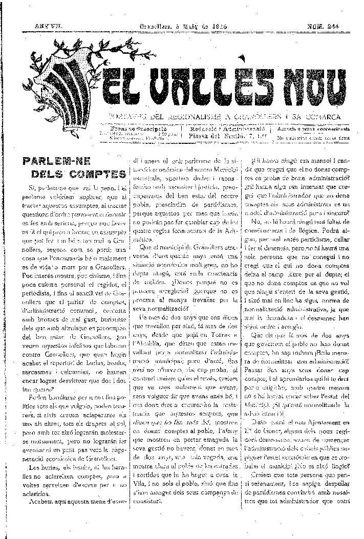 El Vallès Nou, 5/5/1918 [Issue]