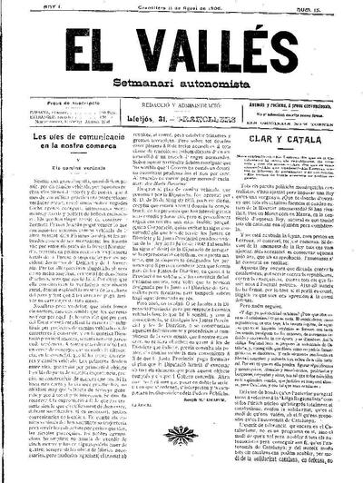 El Vallès. Setmanari autonomista, 11/8/1906 [Issue]