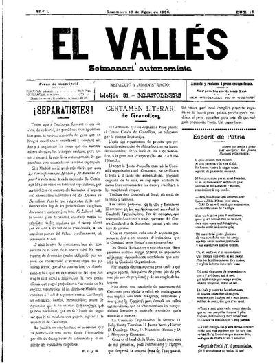 El Vallès. Setmanari autonomista, 18/8/1906 [Issue]