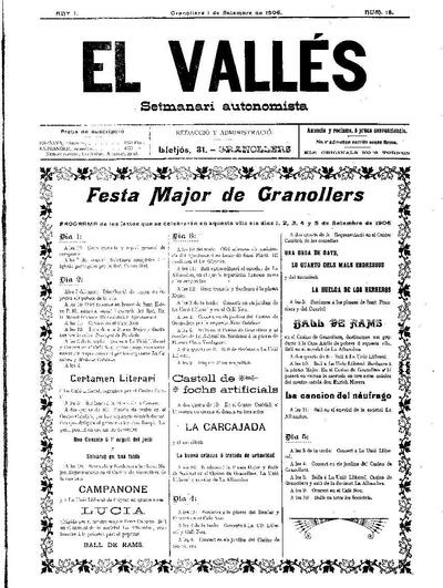 El Vallès. Setmanari autonomista, 1/9/1906 [Issue]