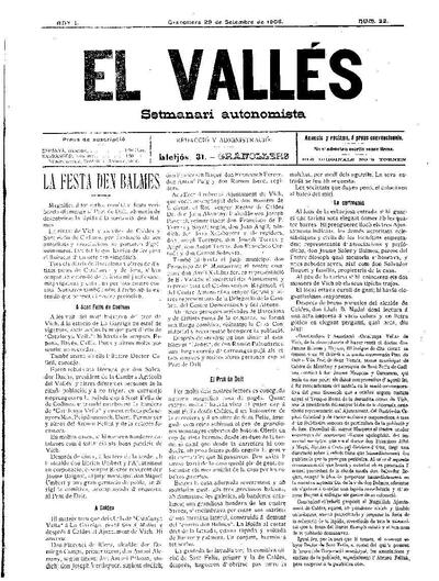 El Vallès. Setmanari autonomista, 29/9/1906 [Issue]