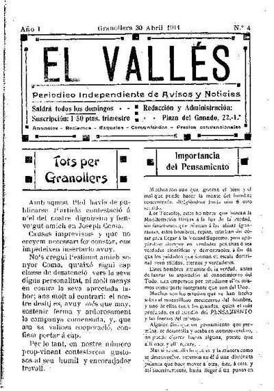 El Vallés. Periódico independiente de avisos y noticias, 30/4/1911 [Issue]