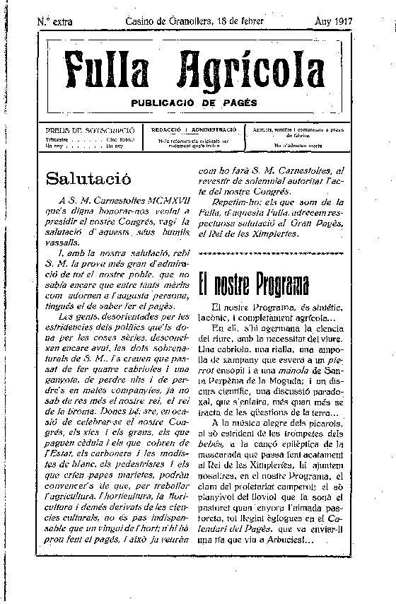 Fulla Agrícola, 18/2/1917 [Issue]