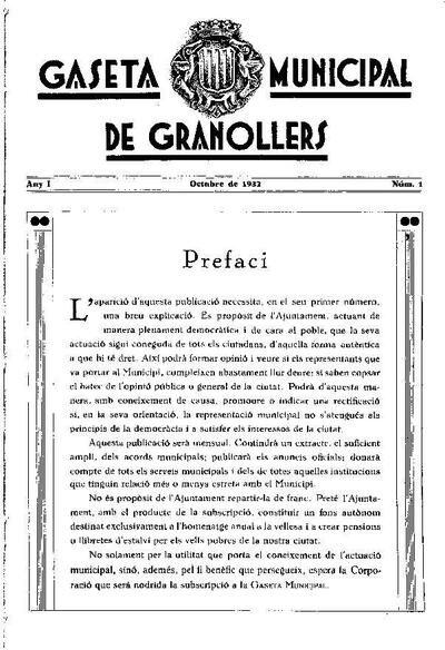 Gaseta Municipal de Granollers, 1/10/1932 [Issue]