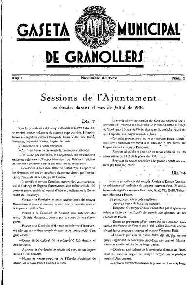 Gaseta Municipal de Granollers, 1/11/1932 [Issue]
