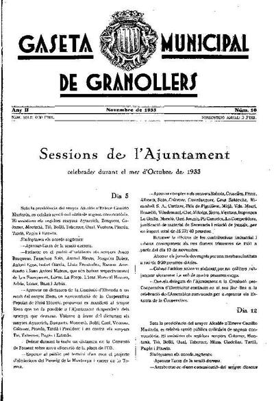 Gaseta Municipal de Granollers, 1/11/1933 [Issue]