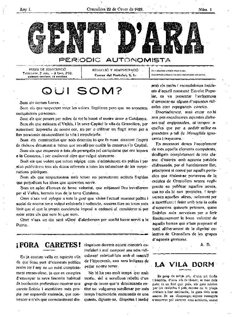 Gent d'ara, 22/1/1922 [Issue]