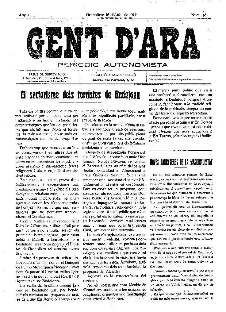 Gent d'ara, 16/4/1922 [Issue]