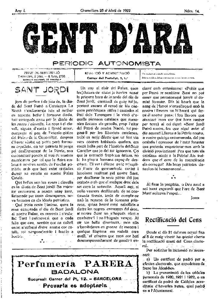 Gent d'ara, 23/4/1922 [Issue]