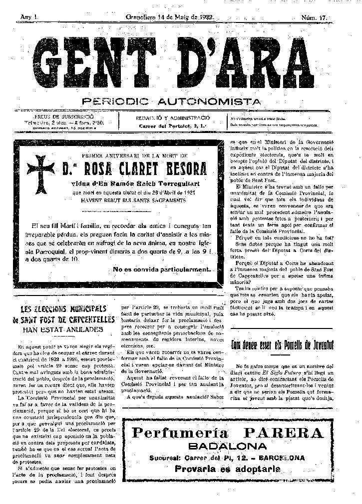 Gent d'ara, 14/5/1922 [Issue]