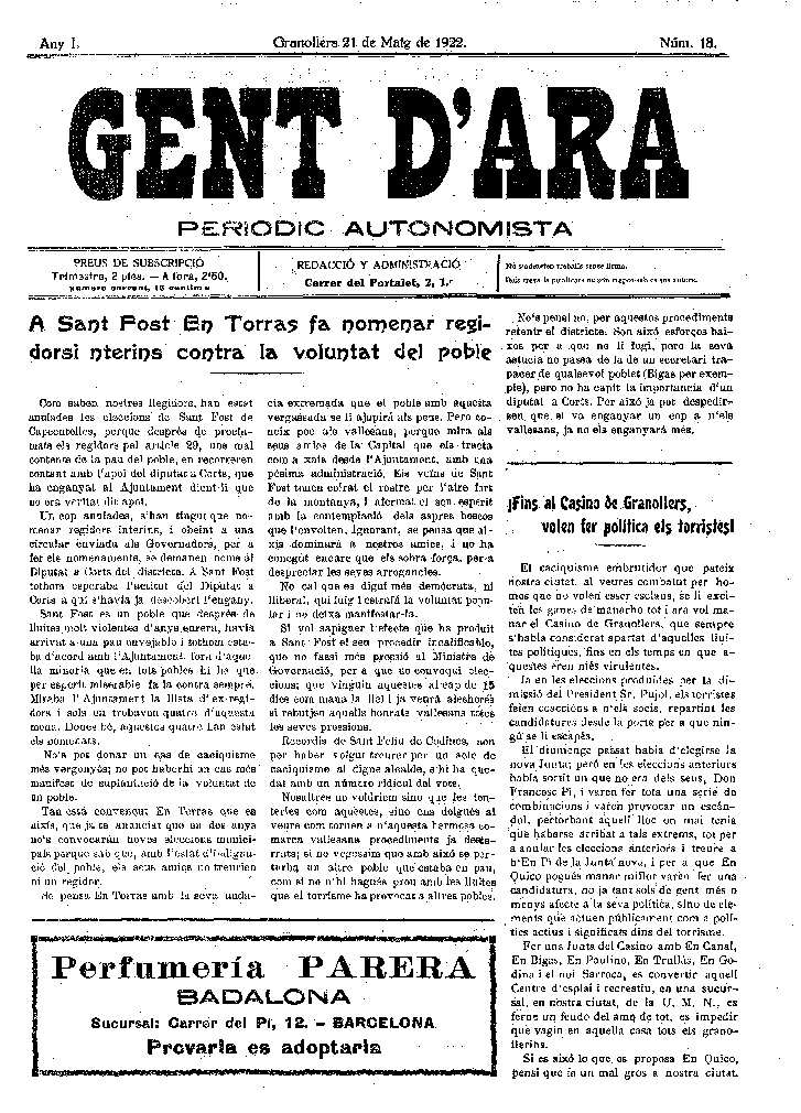 Gent d'ara, 21/5/1922 [Issue]