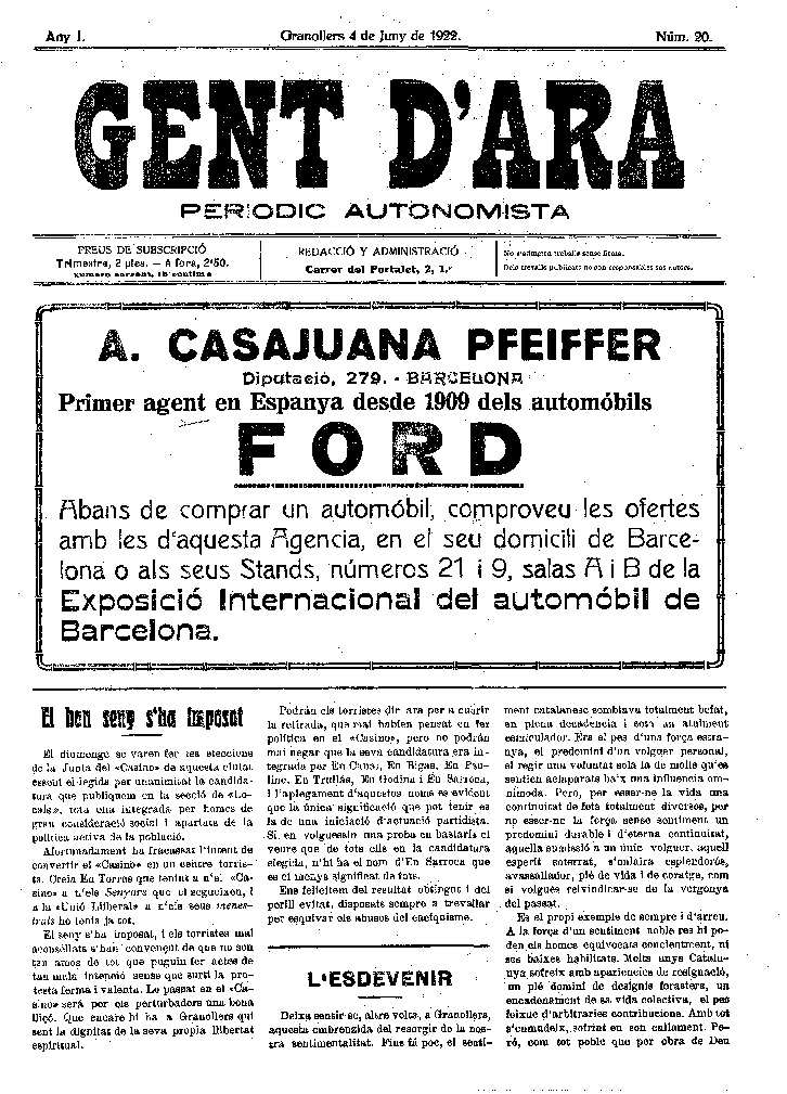 Gent d'ara, 4/6/1922 [Issue]