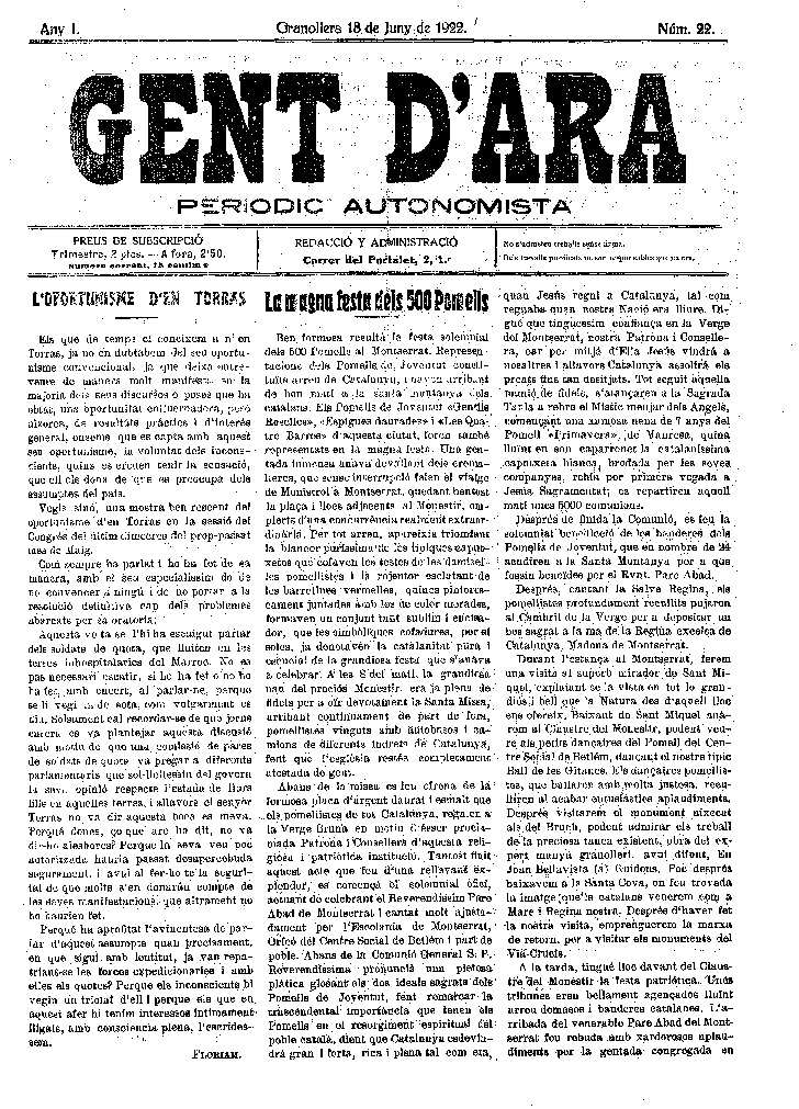 Gent d'ara, 18/6/1922 [Issue]