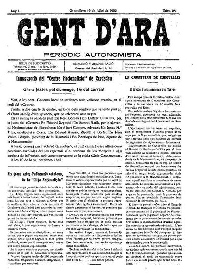 Gent d'ara, 16/7/1922 [Issue]