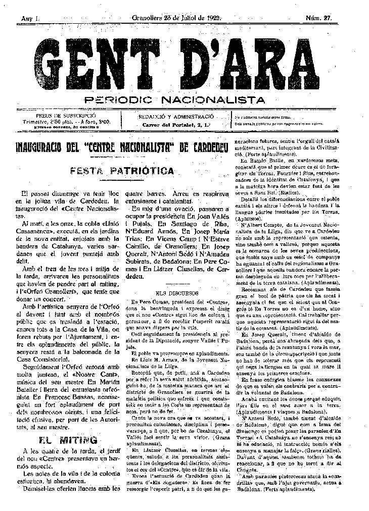 Gent d'ara, 23/7/1922 [Issue]