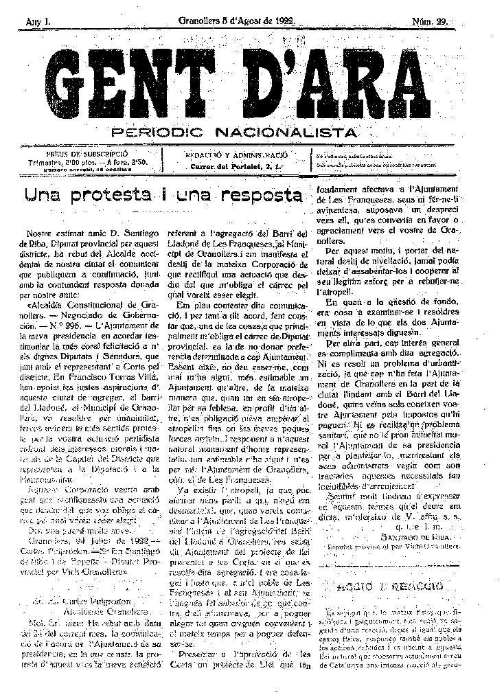 Gent d'ara, 5/8/1922 [Issue]