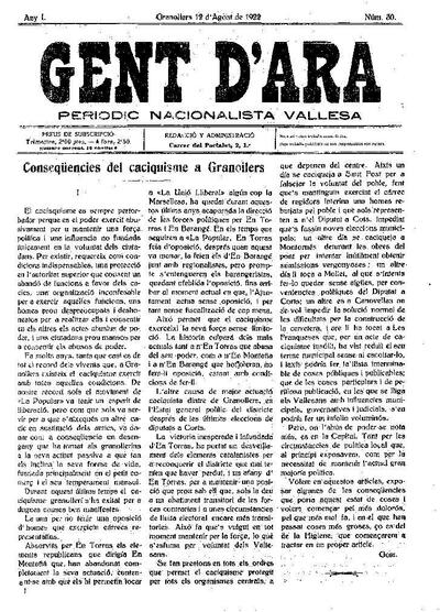 Gent d'ara, 12/8/1922 [Issue]