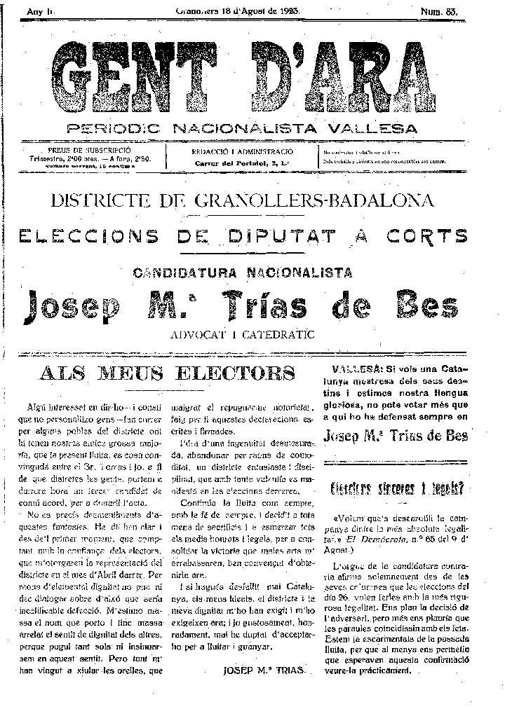 Gent d'ara, 18/8/1923 [Issue]