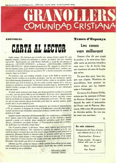 Granollers Comunidad Cristiana, 9/10/1960 [Issue]