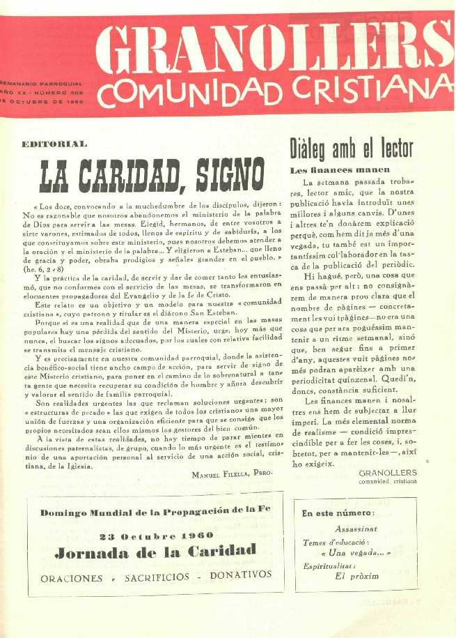 Granollers Comunidad Cristiana, 16/10/1960 [Issue]