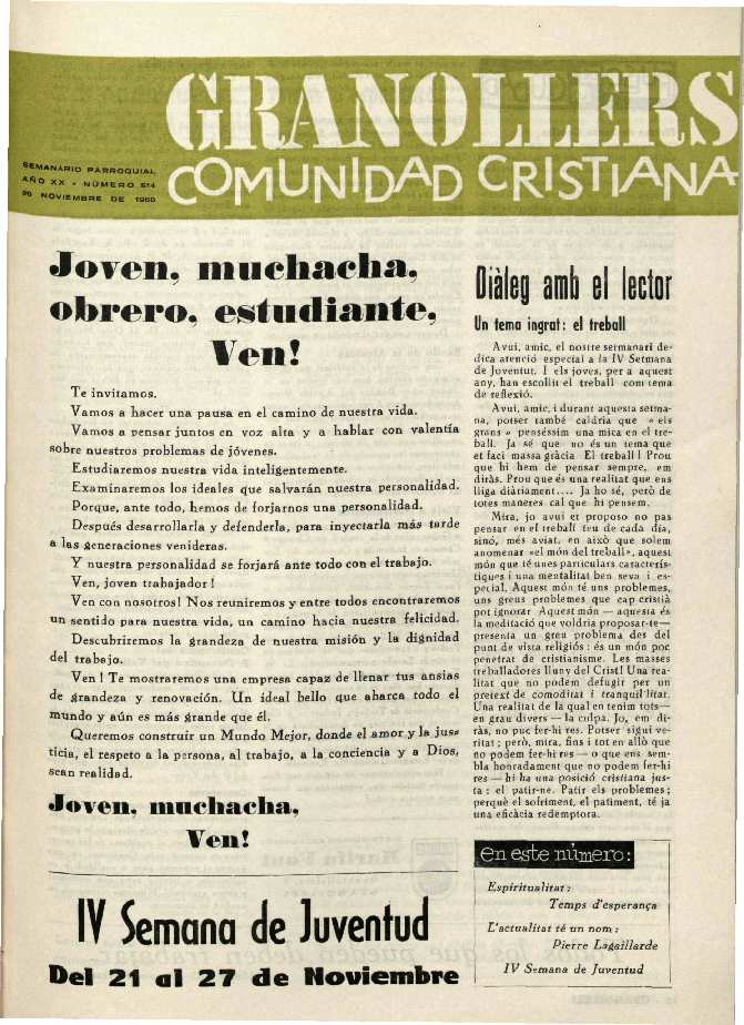 Granollers Comunidad Cristiana, 20/11/1960 [Issue]
