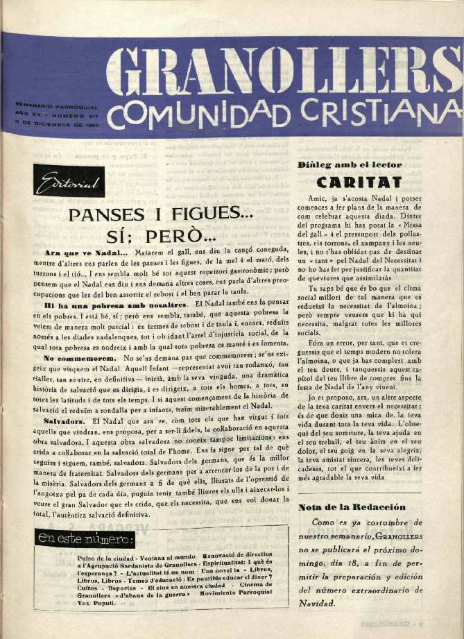 Granollers Comunidad Cristiana, 11/12/1960 [Issue]