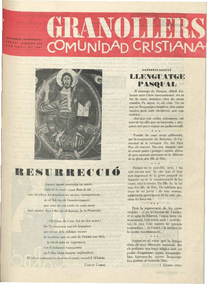 Granollers Comunidad Cristiana, 2/4/1961 [Issue]