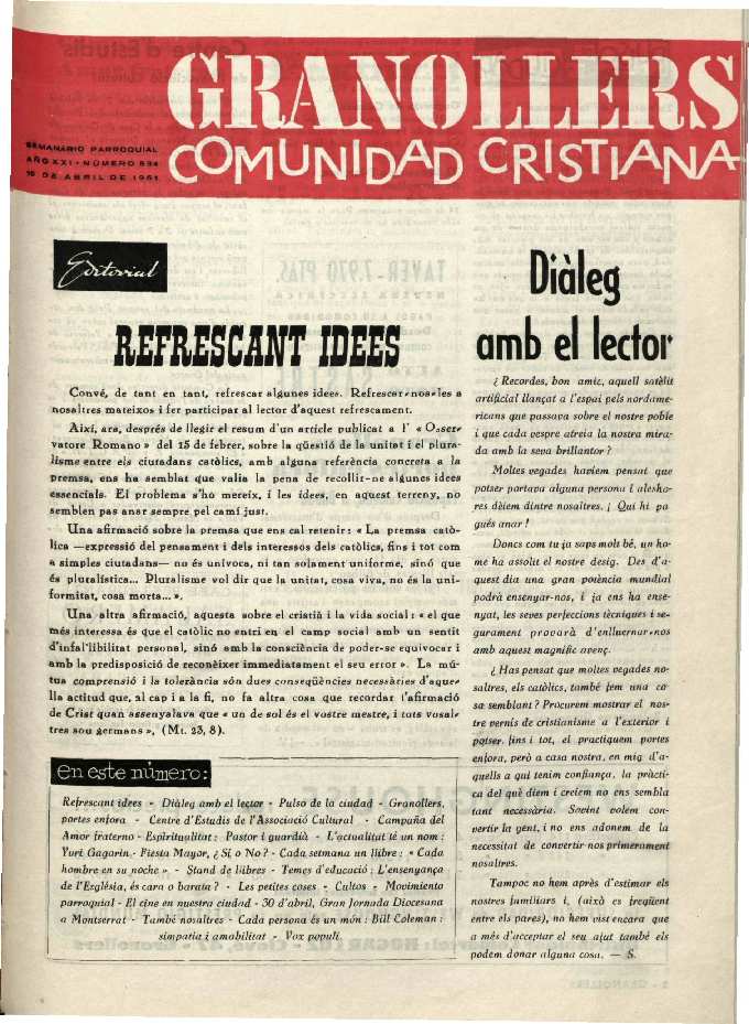 Granollers Comunidad Cristiana, 16/4/1961 [Issue]