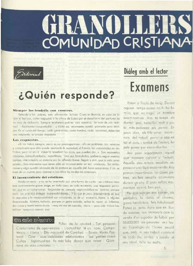 Granollers Comunidad Cristiana, 28/5/1961 [Issue]