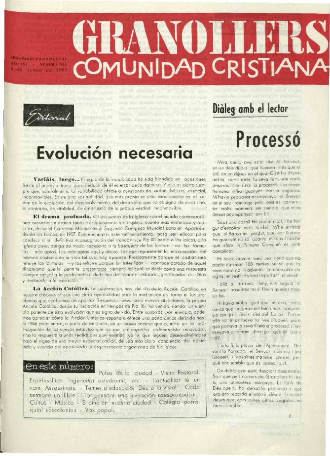 Granollers Comunidad Cristiana, 4/6/1961 [Issue]