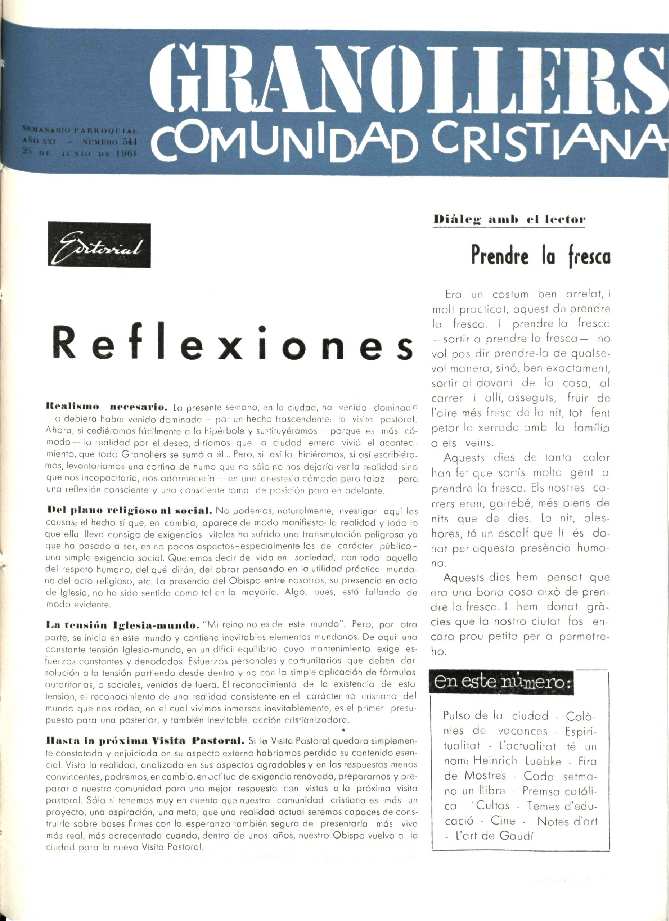 Granollers Comunidad Cristiana, 25/6/1961 [Issue]