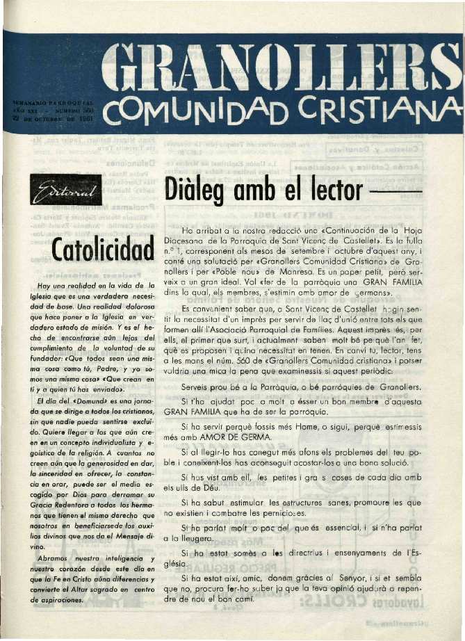 Granollers Comunidad Cristiana, 22/10/1961 [Issue]