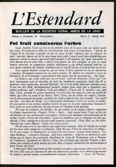 L'Estendard (Butlletí Societat Coral Amics de la Unió), 5/1974 [Issue]
