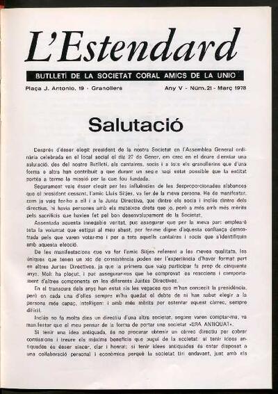 L'Estendard (Butlletí Societat Coral Amics de la Unió), 3/1978 [Issue]