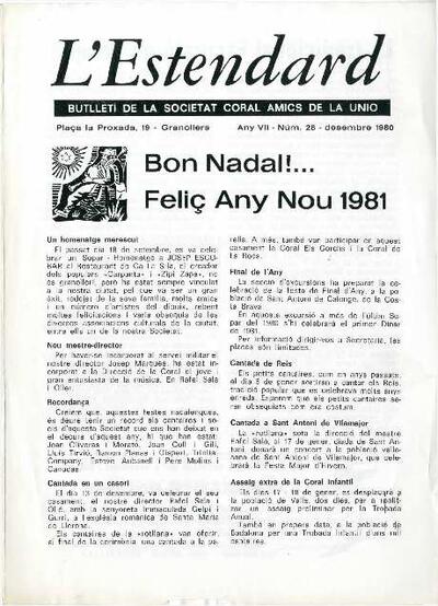 L'Estendard (Butlletí Societat Coral Amics de la Unió), 12/1980 [Ejemplar]