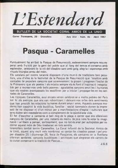 L'Estendard (Butlletí Societat Coral Amics de la Unió), 4/1987 [Ejemplar]