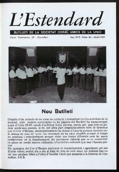 L'Estendard (Butlletí Societat Coral Amics de la Unió), 4/1989 [Ejemplar]