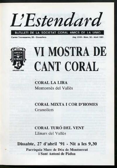 L'Estendard (Butlletí Societat Coral Amics de la Unió), 4/1991 [Ejemplar]