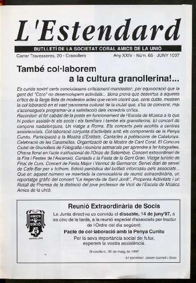 L'Estendard (Butlletí Societat Coral Amics de la Unió), 6/1997 [Ejemplar]